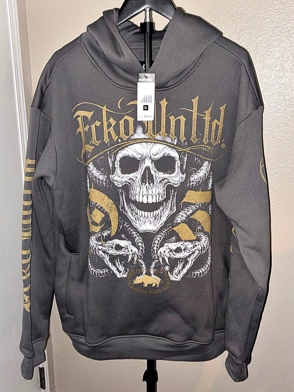 Ecko Unlimited Graphic Skull Hoodie Gray XL NWT